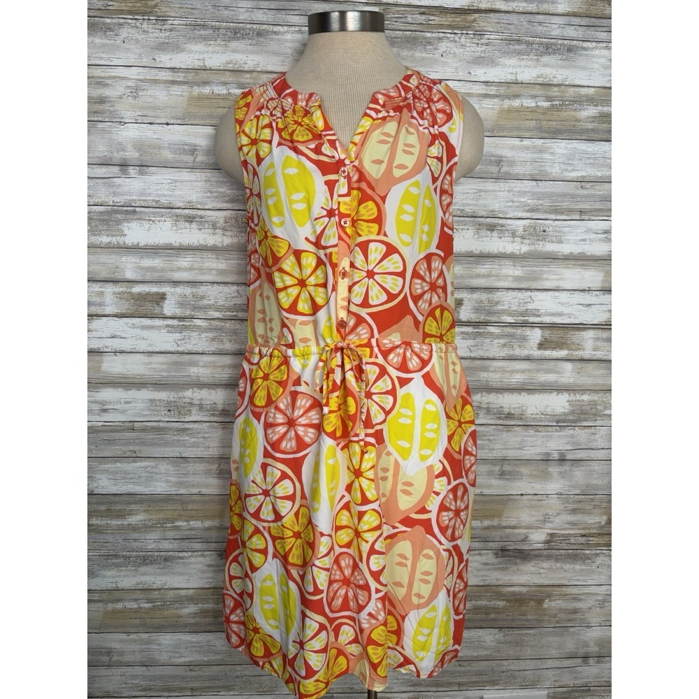 Crown & Ivy Womens Beach Sundress Cover Up Drawstring Lemons&Oranges Size 6